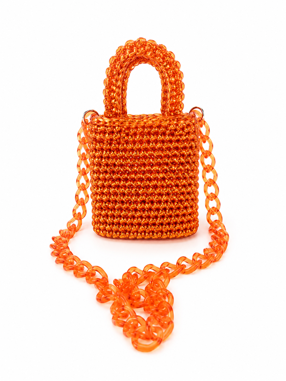 
                  
                    Chiquita mini shopper in crochet metallic orange
                  
                