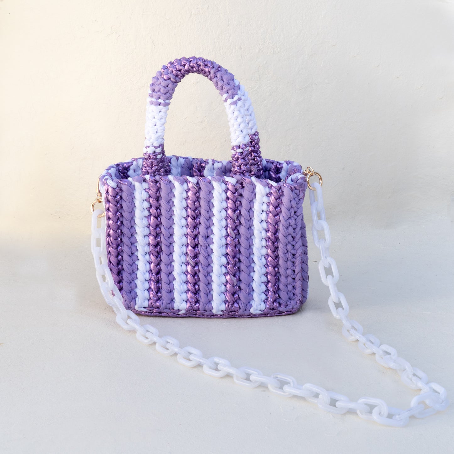 
                  
                    Rajas Small Tote Bag in Metallic Purple + Lavender + White
                  
                